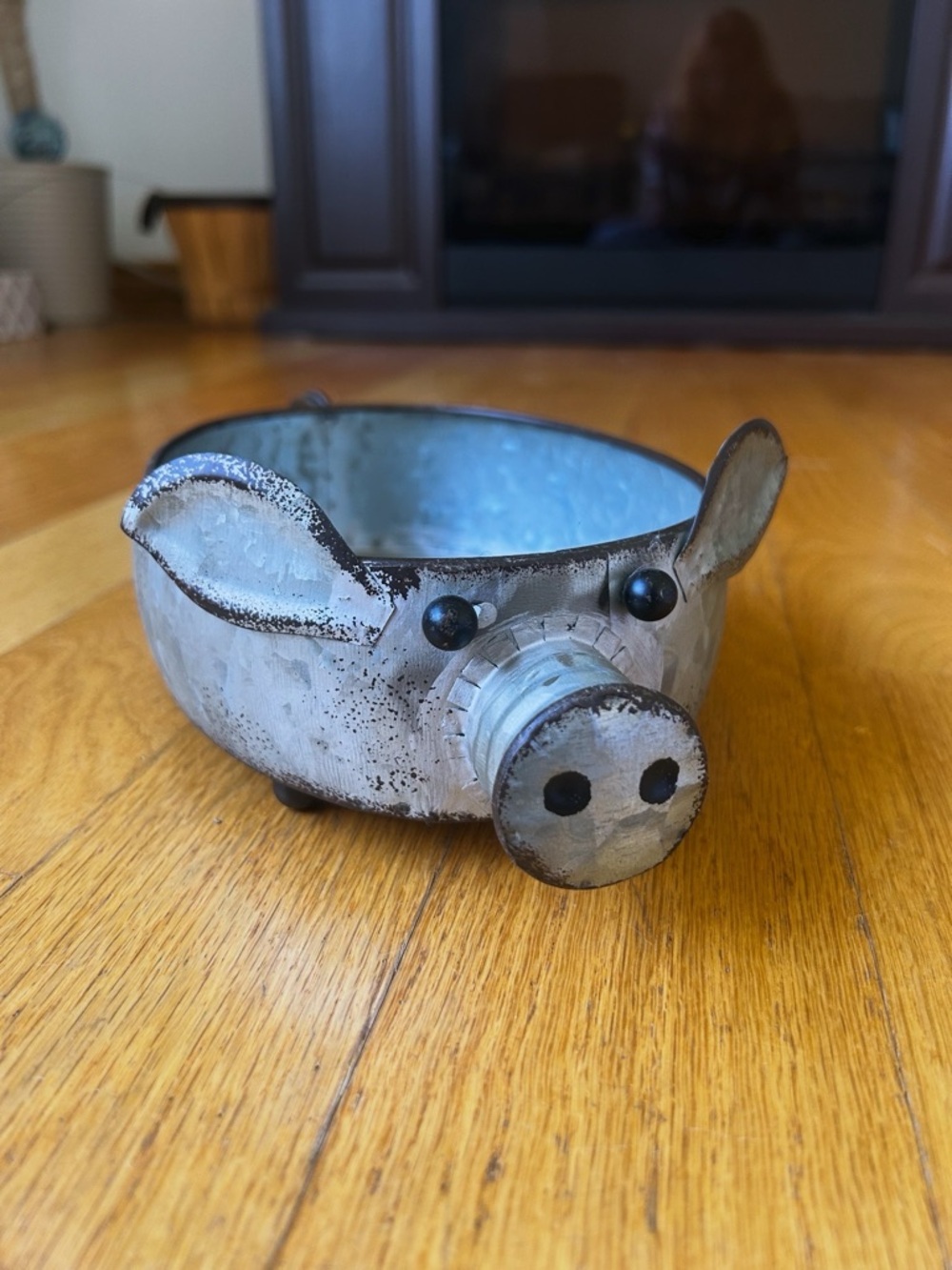 Galvanized Metal Tin Pig Planter for Medium Sized Plant or Succulents, Bucket